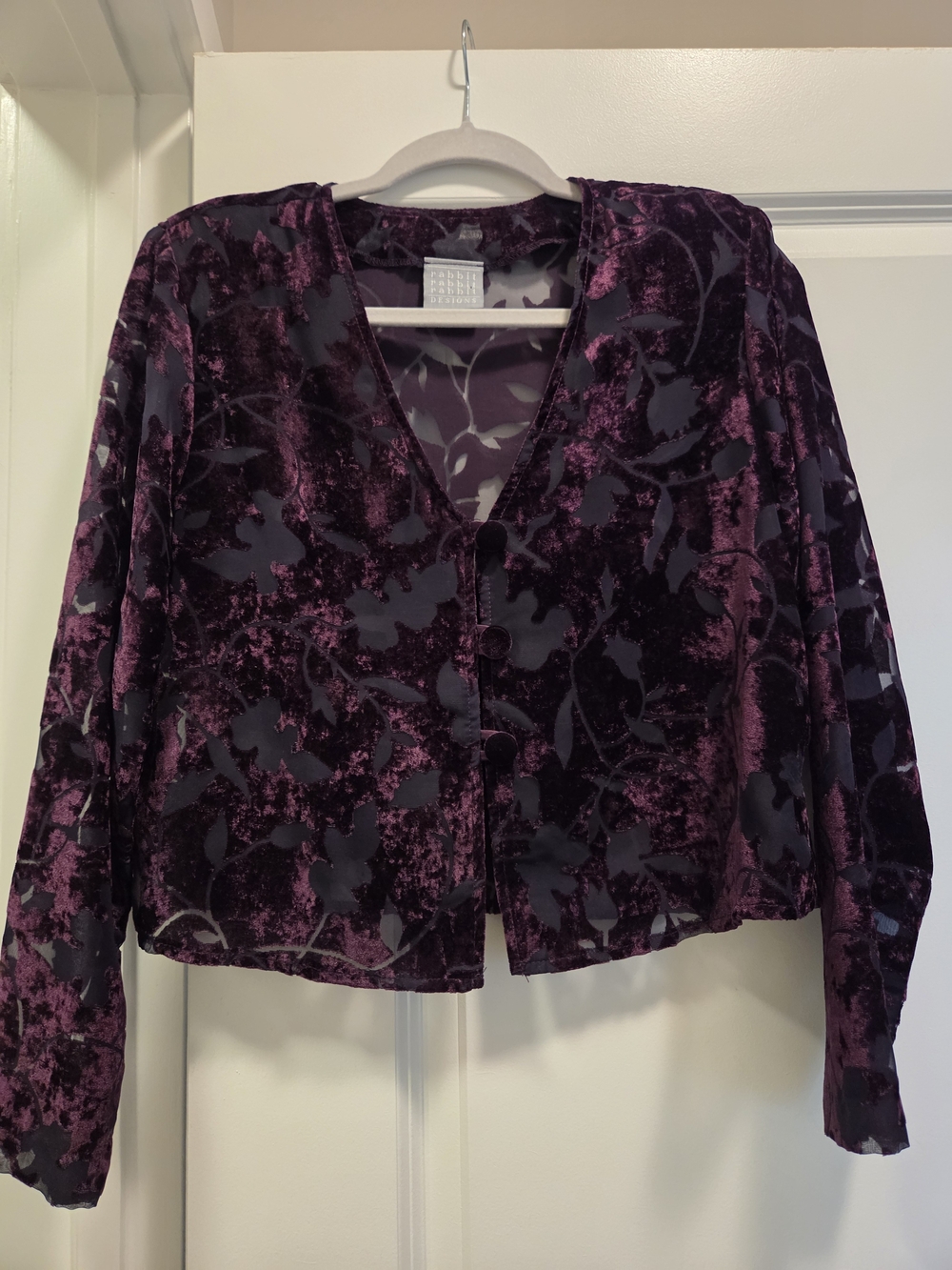 Rabbit Rabbit Rabbit Designs Purple Velvet Burnout Floral Blouse Size 10